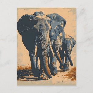 Vintage Elephant Herd: Naturvård Vykort