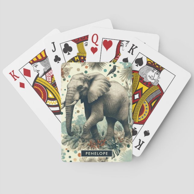 Vintage Elephant Jungle Painting Casinokort (Baksidan)
