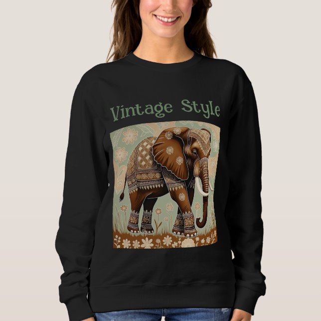 Vintage Elephant med Batik T-Shirt (Framsida)