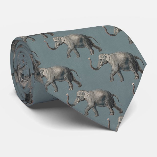 Vintage Elephant Pattern on Blue Linen Slips (Rullad)