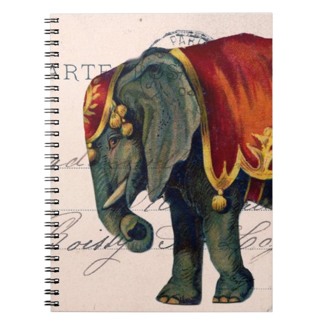 Vintage Elephant Postcard Digital Art Anteckningsbok (Framsidan)