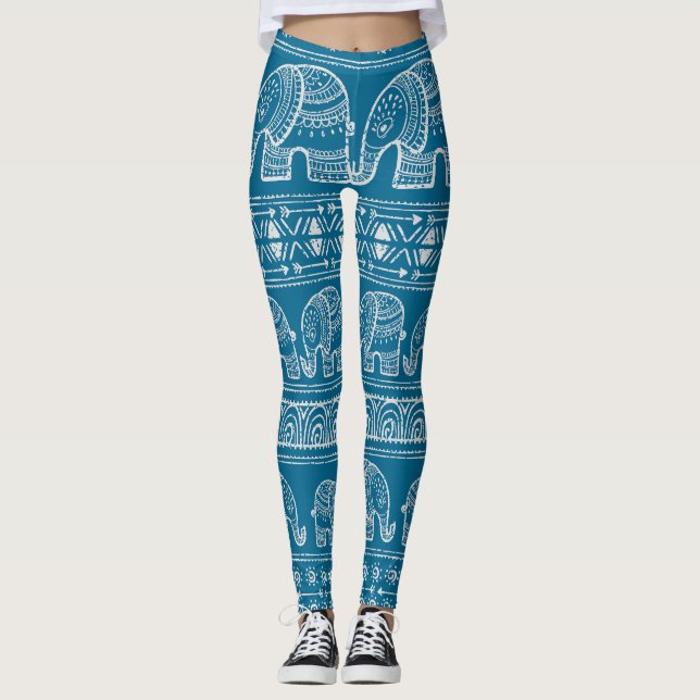 Vintage Elephant Ram Illustration Leggings (Framsida)