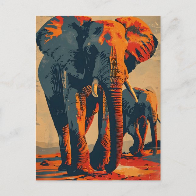 Vintage Elephant Sunset: Serenity in Nature Vykort (Framsida)