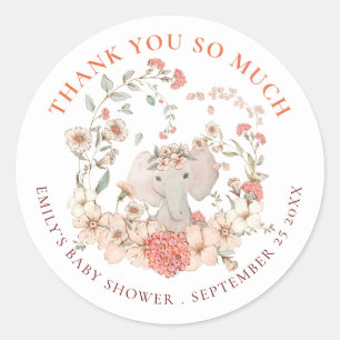 Vintage Elephant Tack Girl Baby Shower Runt Klistermärke