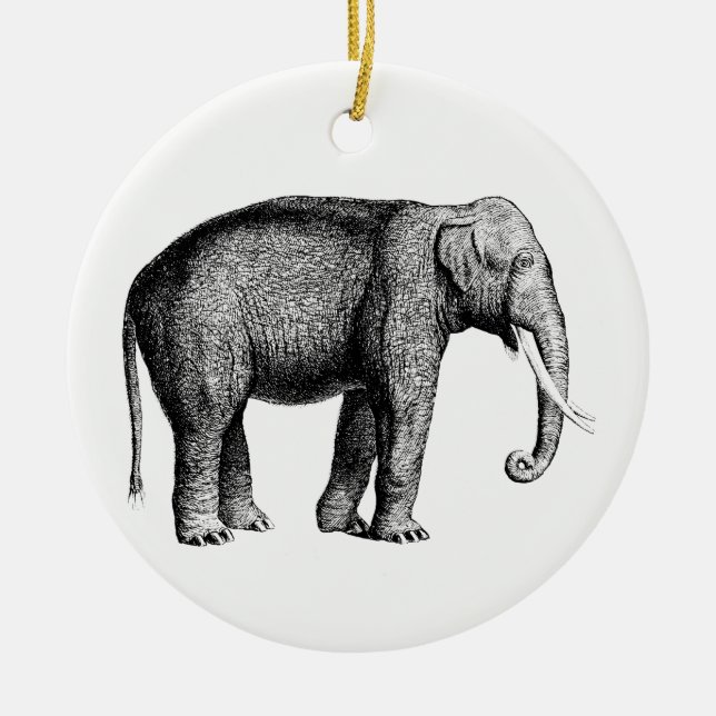 Vintage Elephant Teckning Julgransprydnad Keramik (Framsidan)