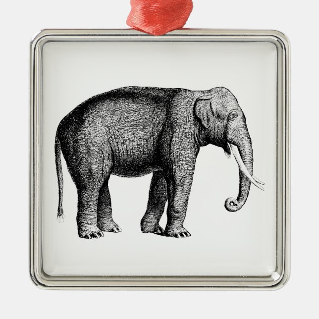 Vintage Elephant Teckning Julgransprydnad Metall (Framsidan)
