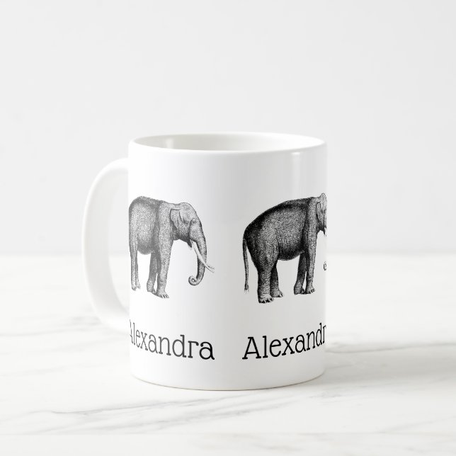 Vintage Elephant Teckning Kaffemugg (Framsida vänster)