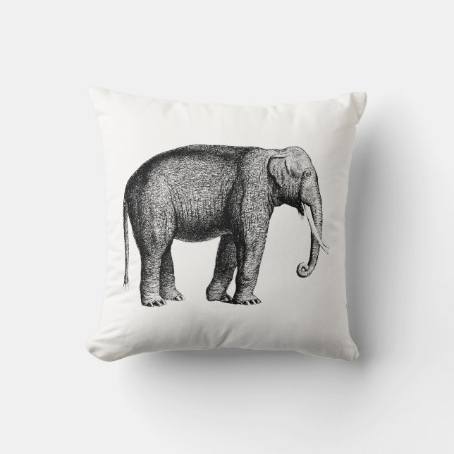 Vintage Elephant Teckning Kudde (Framsida)