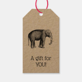 Vintage Elephant Teckning Presentetikett