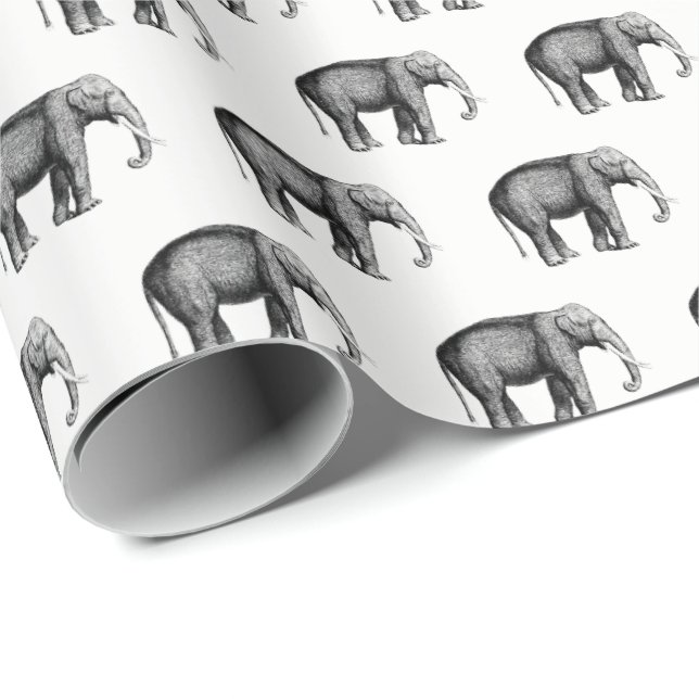 Vintage Elephant Teckning Presentpapper (Rullad Hörn)