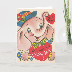 Vintage Elephant Valentine Greeting Card Helgkort