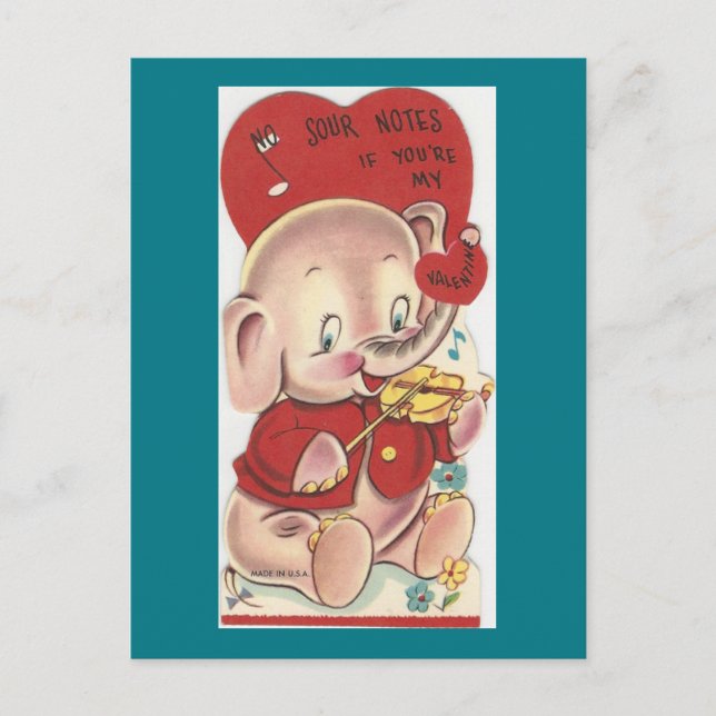 Vintage Elephant Valentine Helg Vykort (Framsida)