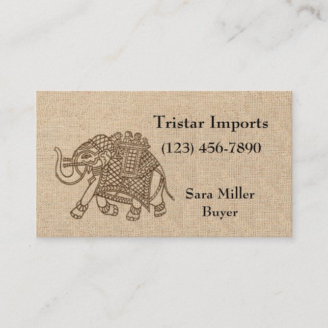 Vintage Elephant Woodblock Struktur Visitkort (Framsida)