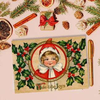 Vintage Elf-tjejen jul Hälsning Julkort