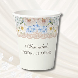 Vintage Elfenbensfärgad Pion Blå Hortensia Bröllop
