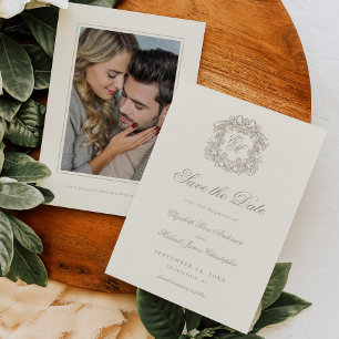 Vintage Elfenbenskam Wedding Foto Spara Datumet