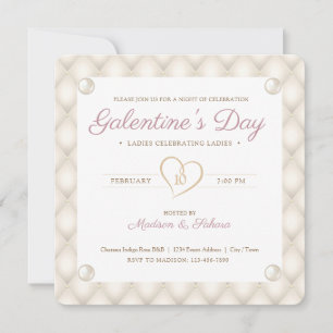 Vintage Elfenbenskusten, Guld och Pearls Galentine Inbjudningar