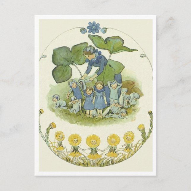 Vintage Elsa Beskow Flower Fairy Postcard Vykort (Framsida)