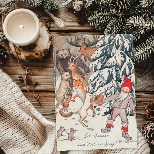 Vintage Elsa Beskow jul skogstomte scen Julkort (Skapare uppladdad)
