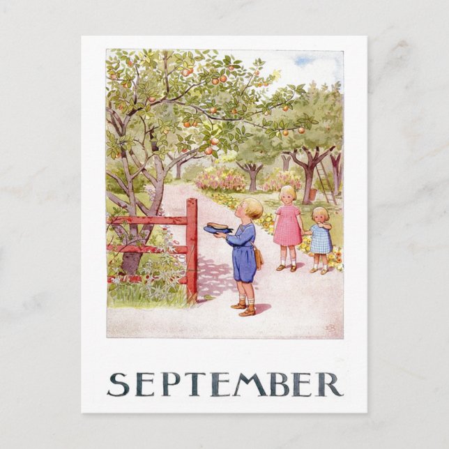 Vintage Elsa Beskow September vykort (Framsida)