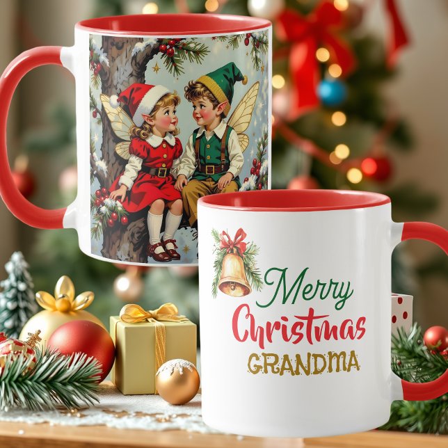 Vintage Elven Fairy Children Christmas Personalize Mugg (Skapare uppladdad)