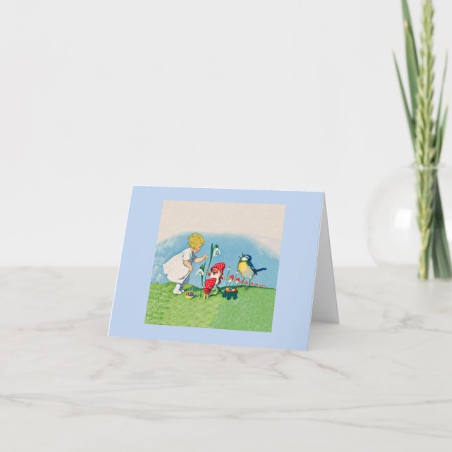 Vintage Elves Bird Påskägg Helgkort (Framsida)