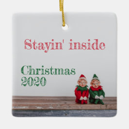Vintage Elves on mantel, Stayin'Inside 2020 Julgransprydnad Keramik