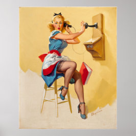 Vintage Elvgren Telefon Pin-up Girl Retro Poster