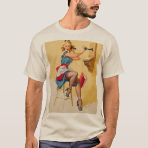 Vintage Elvgren Telefon Pin-up Girl Retro T Shirt