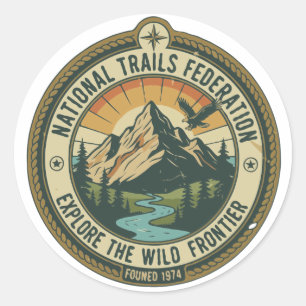 Vintage emblem för vandring och äventyr i national runt klistermärke