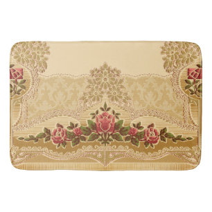 Vintage Embossed Stil Guld och Red Blommigt Badrumsmatta