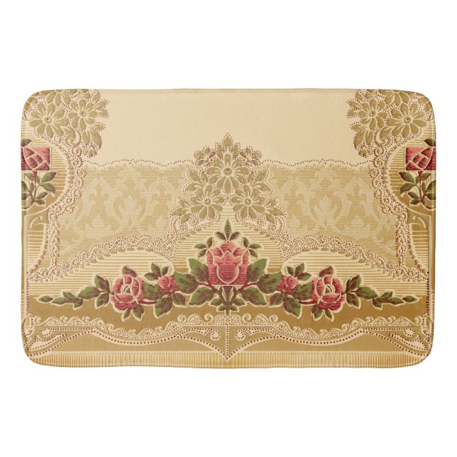Vintage Embossed Stil Guld och Red Blommigt Badrumsmatta (Framsidan)
