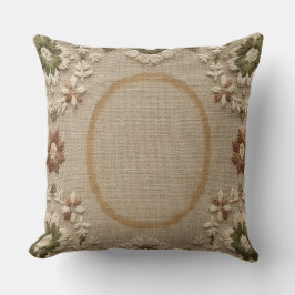Vintage Embroidered Floral Pillow - Rustic Farmhou Kudde