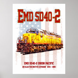 Vintage EMD SD40-2 diesel lokomotiv amerikansk fla Poster