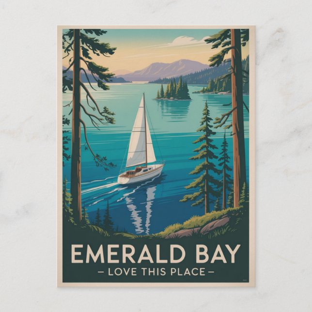 Vintage Emerald Bay Sjö Tahoe Travel Vykort (Framsida)