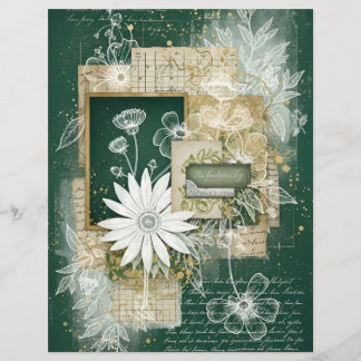 Vintage Emerald Floral Garden Scrapbook Paper
