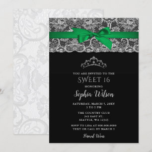 Vintage Emerald Grönt Ribbon Snöre Sweet 16 Inbjudningar