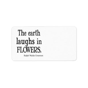 Vintage Emerson The Earth Laughs in Flowers Quote Adressetikett