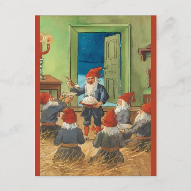 Vintage En samling tomtar jul Vykort (Framsida)