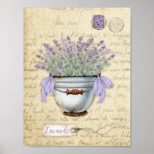 Vintage Enamelware Pot Fransk Lavender Poster