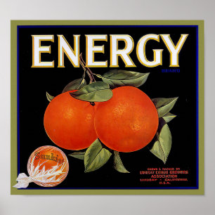 Vintage Energy Brand Kalifornien Apelsiner Frukt E Poster