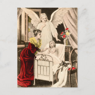 Vintage Engel Schutzengel, Mutter und Kind am Bett Vykort