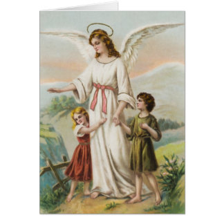 Vintage Engel Schutzengel und zwei Kinder Hälsningskort
