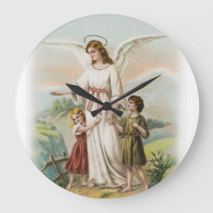Vintage Engel Schutzengel und zwei Kinder Stor Klocka