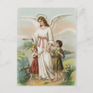 Vintage Engel Schutzengel und zwei Kinder Vykort