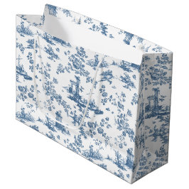 Vintage Engelsk Blommigt Toile de Jouy-Blue