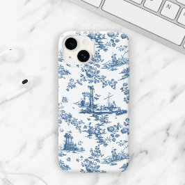 Vintage Engelsk Blommigt Toile de Jouy-Blue