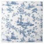 Vintage Engelsk Blommigt Toile de Jouy-Blue Kakelplatta<br><div class="desc">Vackra sömlösa leksaker de jouy mönster anpassade från en engelsk präglad design av John Munns ca 1770-talet med klassiska ruiner, kusthamnar, fårbesättning och blommigt. Blå mot vit bakgrund.</div>