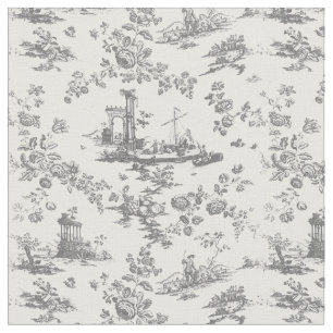 Vintage Engelsk Blommigt Toile de Jouy-Grått Tyg
