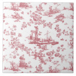 Vintage Engelsk Blommigt Toile de Jouy-Rosa Kakelplatta<br><div class="desc">Vackra sömlösa leksaker de jouy mönster anpassade från en engelsk präglad design av John Munns ca 1770-talet med klassiska ruiner,  kusthamnar,  fårbesättning och blommigt. Rosa på vit bakgrund.</div>